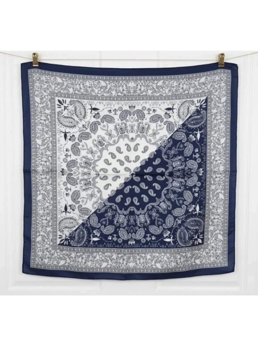 ❤️New Elegant Women Square Silky Soft Scarf Head Top hijab Navy Floral Paisley